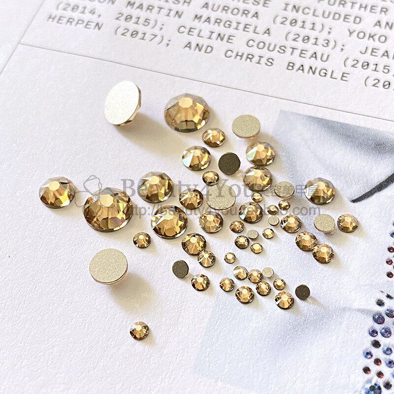 施华洛世奇DIY美甲手机贴钻饰品水晶奥地利圆形平底钻香槟色