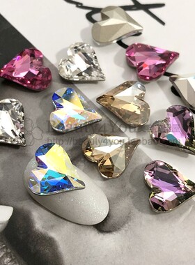 正品SWAROVSKI美甲钻施华洛世奇奥地利水晶4809玫红幻彩爱心歪心