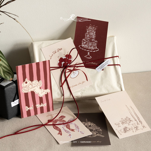 纸象公园新年贺卡生日祝福通用祝福原创设计复古少女风格卡片信封