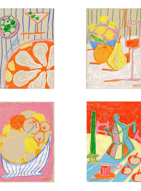 ANNA北欧设计Maxine McCrann红酒水果咖啡插画海报法式餐厅装饰画