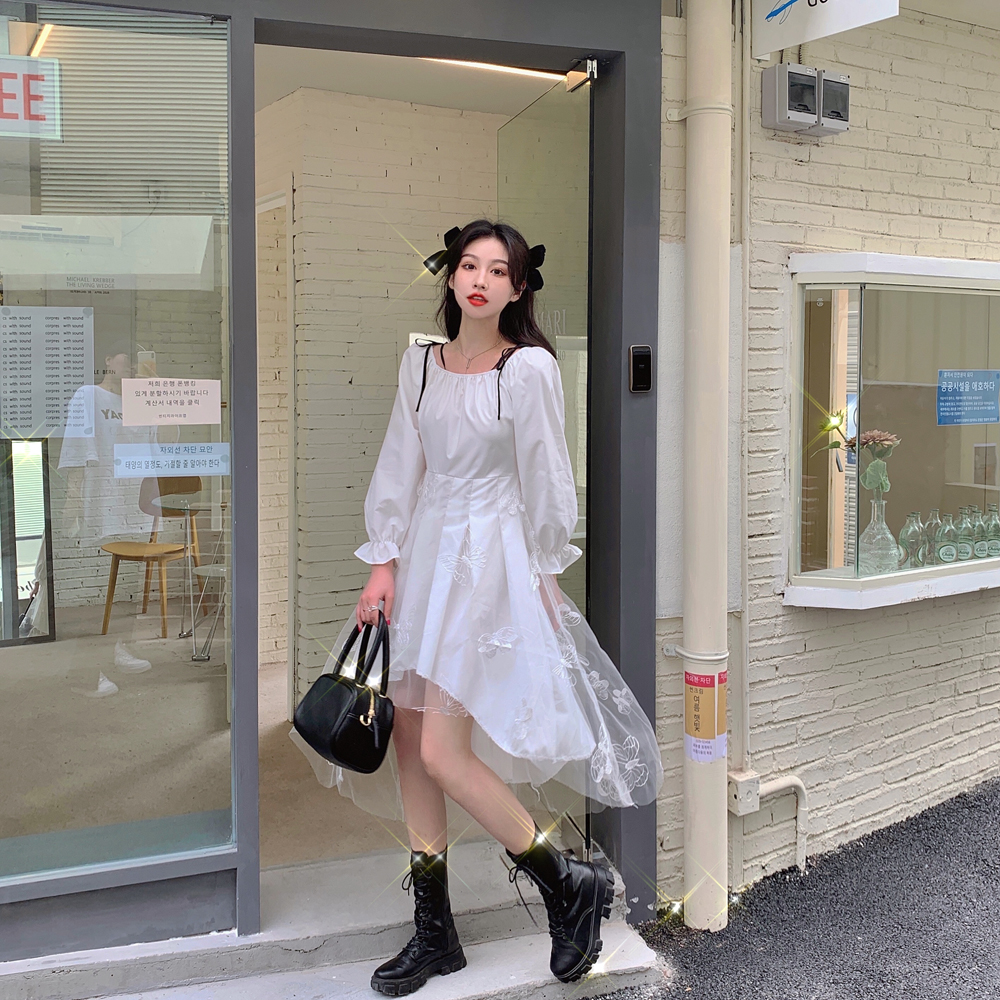 French first love early spring skirt chic Korean style white dress 2021 early spring girl