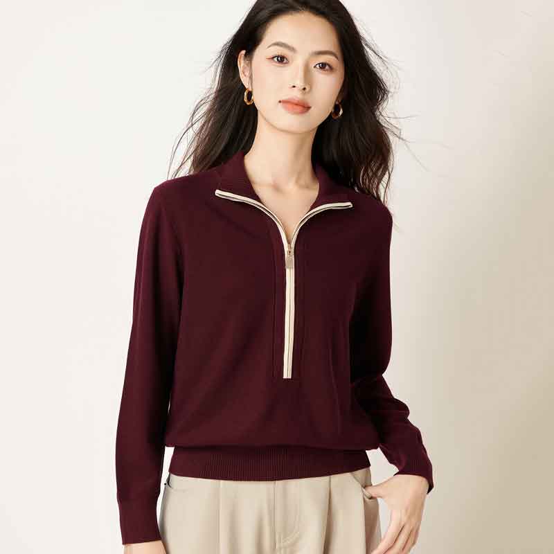 宝迪莱丝莱赛尔翻领半开针织衫