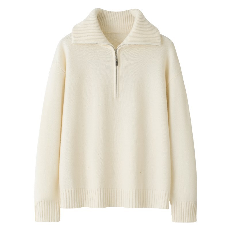 女式翻领100纯山羊绒长袖毛衣