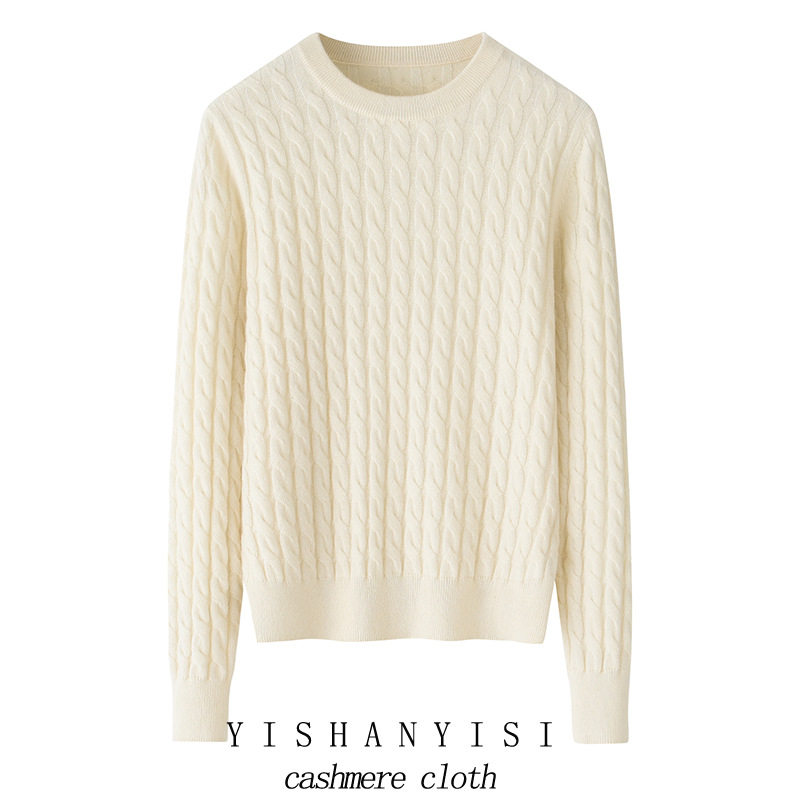 圆领麻花套头100纯山羊绒长袖毛衣女简约甜美春秋打底衫,女装/女士精品,羊绒衫,淘宝优惠券,粉丝福利购,淘宝优惠卷
