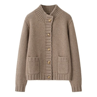 100%山羊绒半高领加厚开衫女