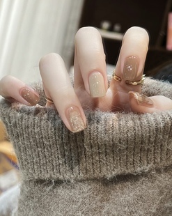 秋冬奶茶咖色短款 温柔氛围感美甲片成品美拉德纯色显白手工穿戴甲