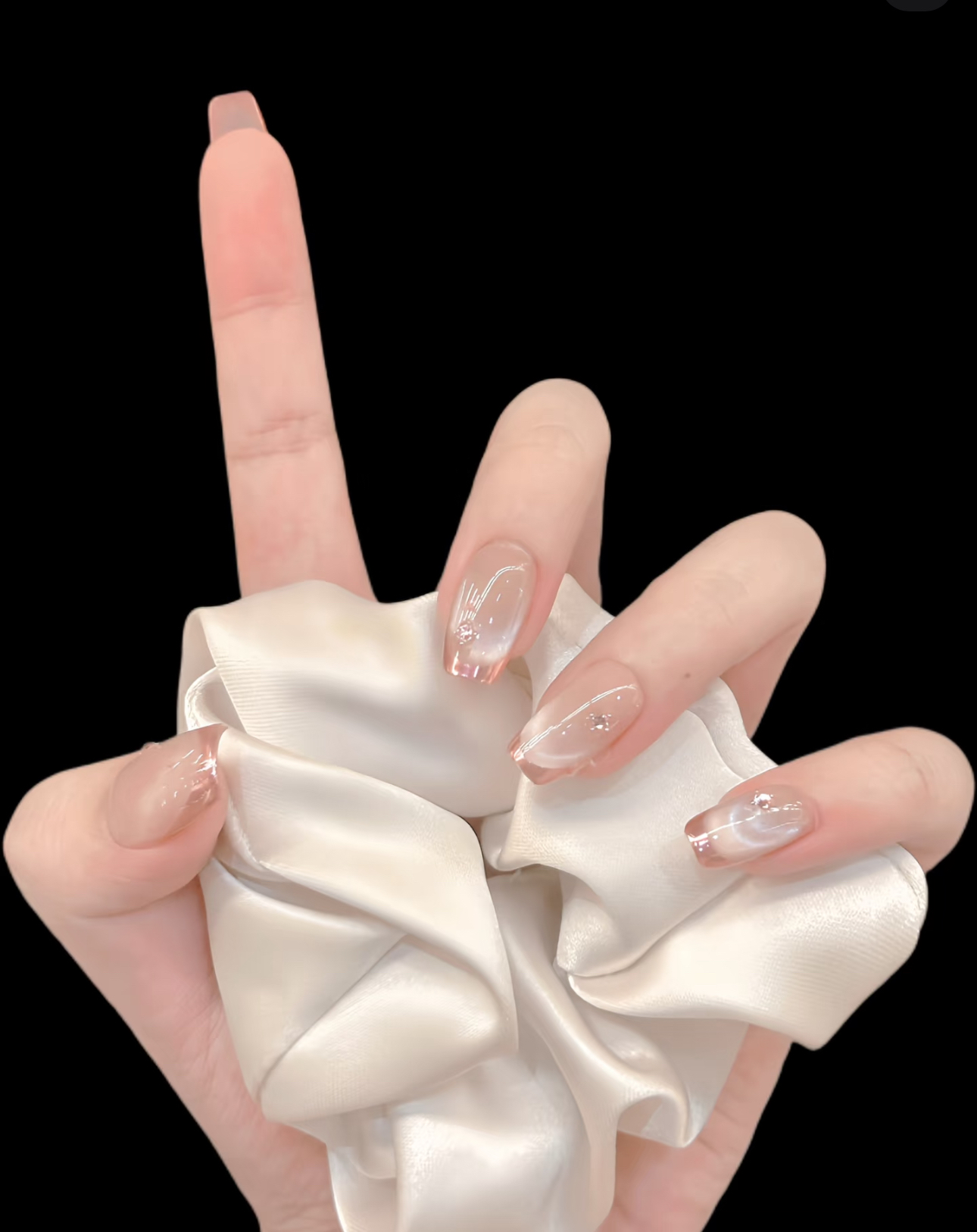 镜面法式清透显白高级感温柔猫眼美甲甜甜家纯手工穿戴甲成品甲片