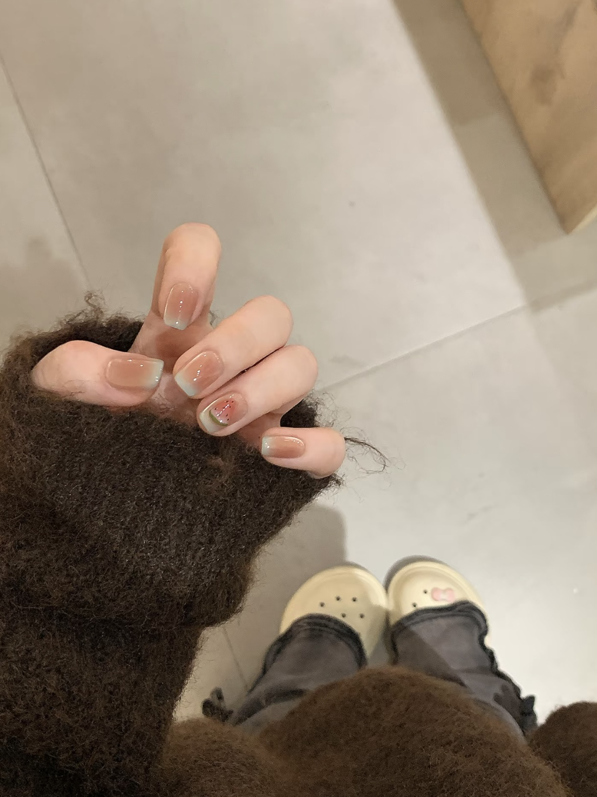 薄荷蓝绿立体夏日小西瓜法式渐变显白猫眼短甲手工穿戴甲成品甲片
