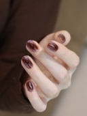 秋冬新款 高级感复古显白深棕红短款 琥珀晕染085手工穿戴甲豆豆甲