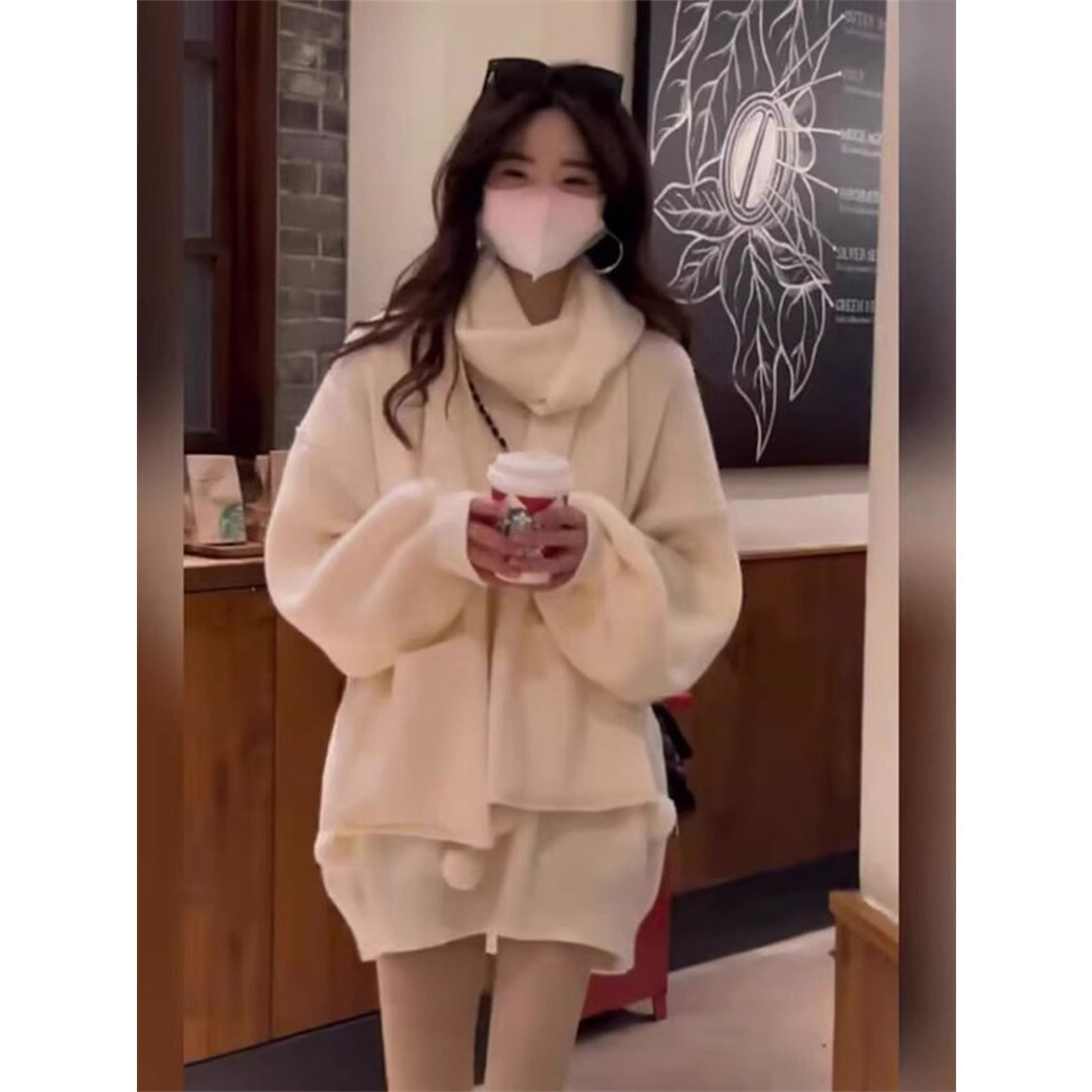 圣诞爆款穿搭红色毛衣女秋冬季新款小个子宽松中长款针织衫慵懒…