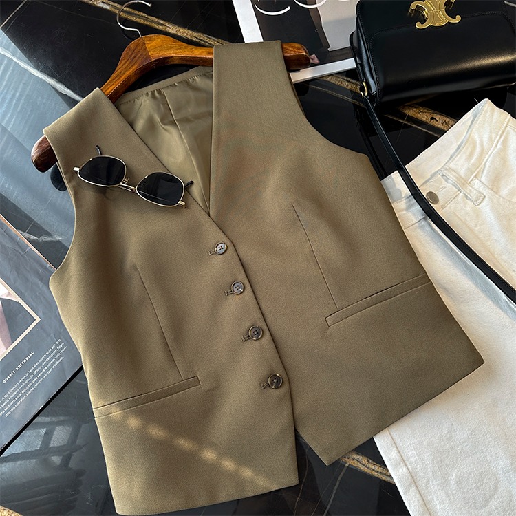 单排扣气质百搭短款V领马甲