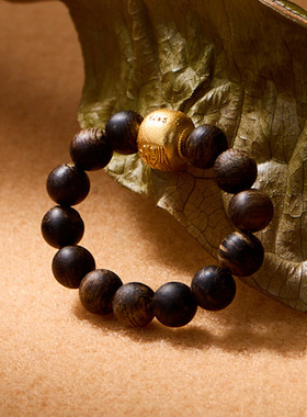 天然4mm海南沉水野生沉香戒指s925银扎基拉姆戒指送闺蜜礼物