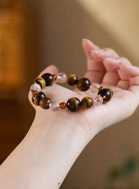 小红书爆款天然虎眼石手串新中式黑金超七手链感水晶手串