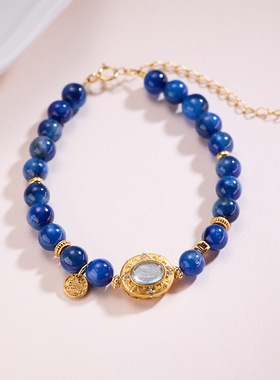 天然蓝晶石手链女s925银海蓝宝神仙公主淡水珍珠闺蜜礼物手链