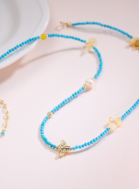 平价ins冷淡风多宝石项链女仿绿松小蜻蜓琉璃锁骨链百搭饰品