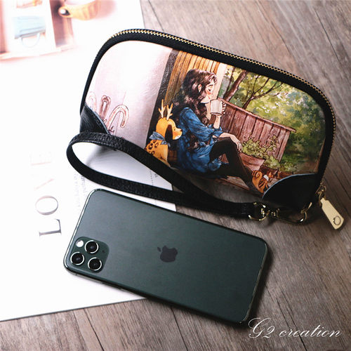 韩版大容量手拿包印花彩绘手挽包