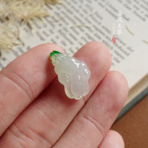 清风玉翠 巧色巧雕白菜玉蝉 天然A货翡翠裸石 LMS