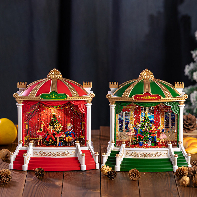 新年节舞台老人树音乐盒八音盒水晶球飘雪雪花球儿童礼物装饰摆件