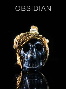 黑曜石头骨水晶宝石项链