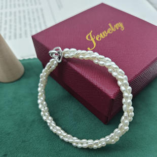 2-3mm天然珍珠多层小米粒珍珠手链银扣百搭法式复古简约方便小众