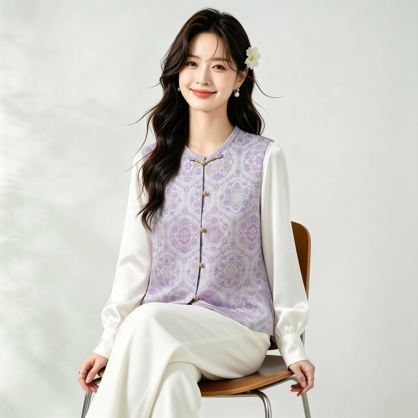 紫冰淇淋～真丝桑蚕丝宋锦对襟马甲圆领新中式国风女背心外穿上衣