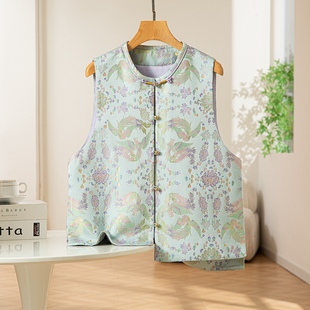 凤凰于飞~真丝桑蚕丝宋锦对襟马甲圆领新中式国风女背心外穿上衣