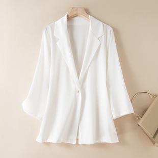 正装 外套女白色九分袖 春秋真丝弹力人字纹西装