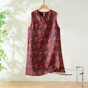 奢华大气马上有福真丝丝羊毛新中式外穿马甲裙圆领无袖背心连衣裙