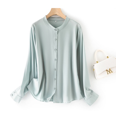 真心推荐 真丝弹力建宏绉衬衫女长袖新款高级感桑蚕丝立领上衣