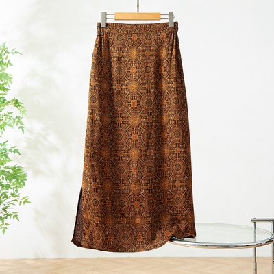 桑蚕丝长裙真丝香云纱全萝八达晕开叉半身裙包臀裙松紧腰一步裙