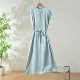 弹力真丝法式 裙子 系带中长款 复古宽松连衣裙立领连肩短袖 盖袖