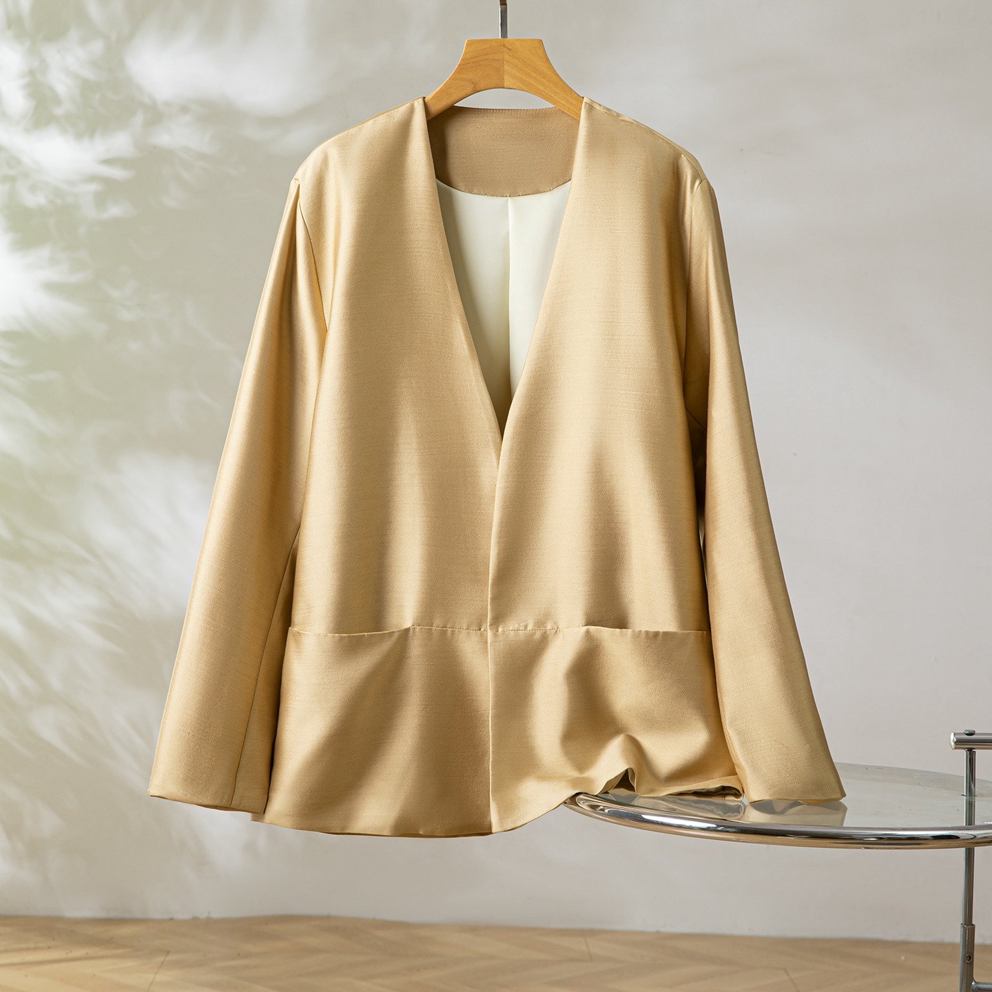 新款真丝丝羊毛无领西装外套女时尚气质百搭休闲西服口袋上衣,女装/女士精品,短外套,淘宝优惠券,粉丝福利购,淘宝优惠卷