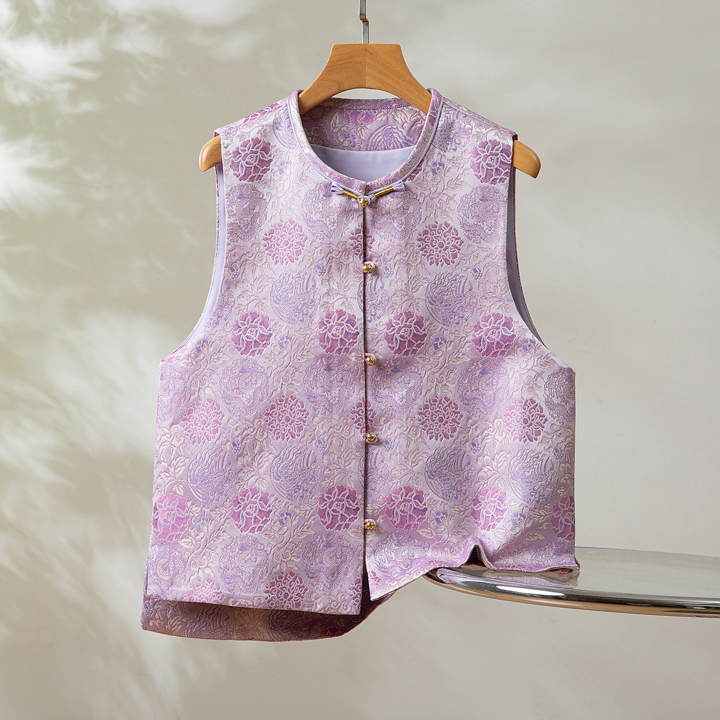 龙凤穿莲～真丝桑蚕丝宋锦对襟马甲圆领新中式国风女背心外穿上衣