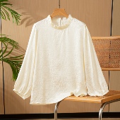 黑白两色～真丝衬衫 洋气减龄木耳领提花桑蚕丝百搭上衣 女士长袖