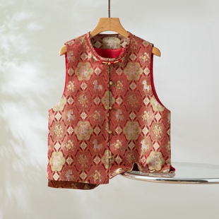 小马宝莉～真丝桑蚕丝宋锦对襟马甲圆领新中式 国风女背心外穿上衣