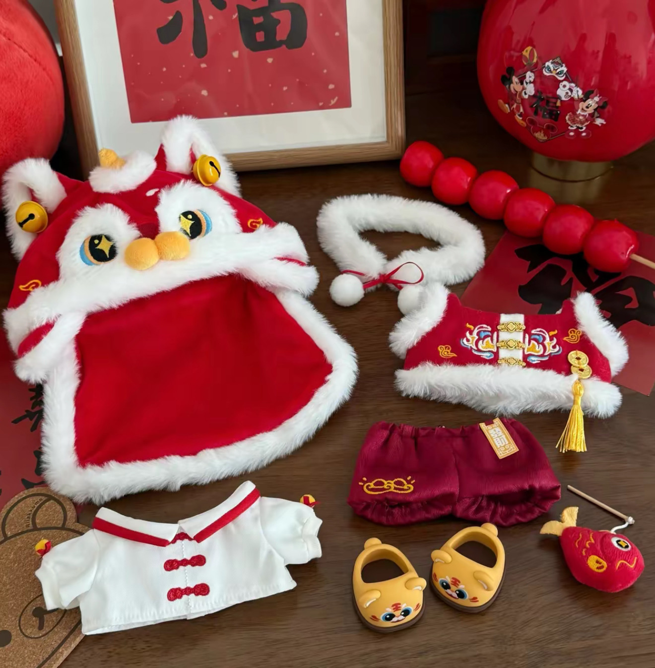 周深周可可棉花娃娃醒狮10cm20cm棉花娃娃拜年服喜庆娃衣套装