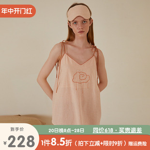 朵朵可可睡衣女夏季 纯棉薄款 新款 简约格子吊带短裤 少女家居服套装