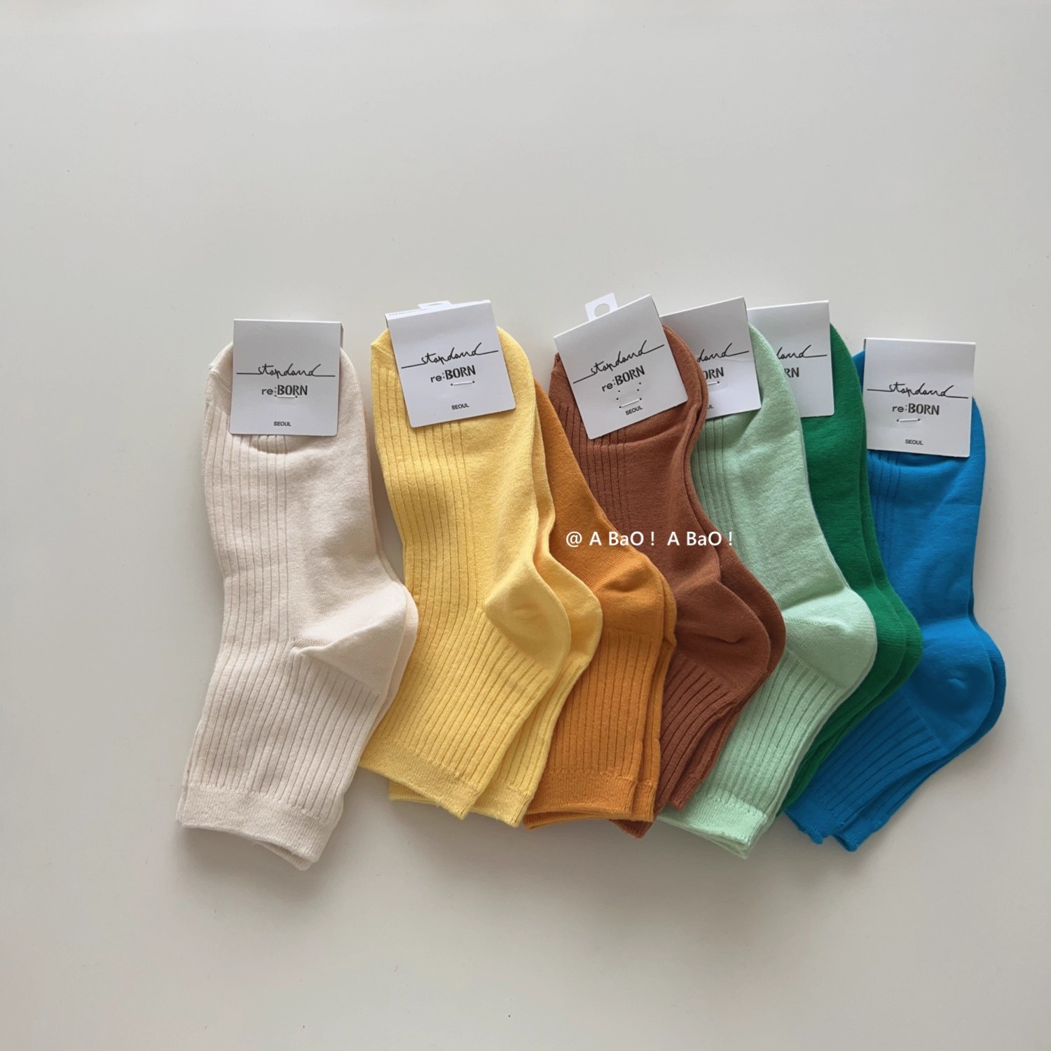 特价  韩国BRON东大门春夏糖果色坑条竖条纹棉质纯色短袜