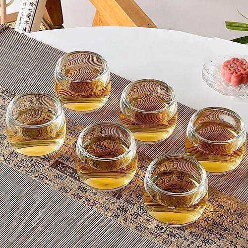 【6只装】扳指杯水晶玻璃杯主人杯家用透明酒杯泡茶品茗杯子水杯