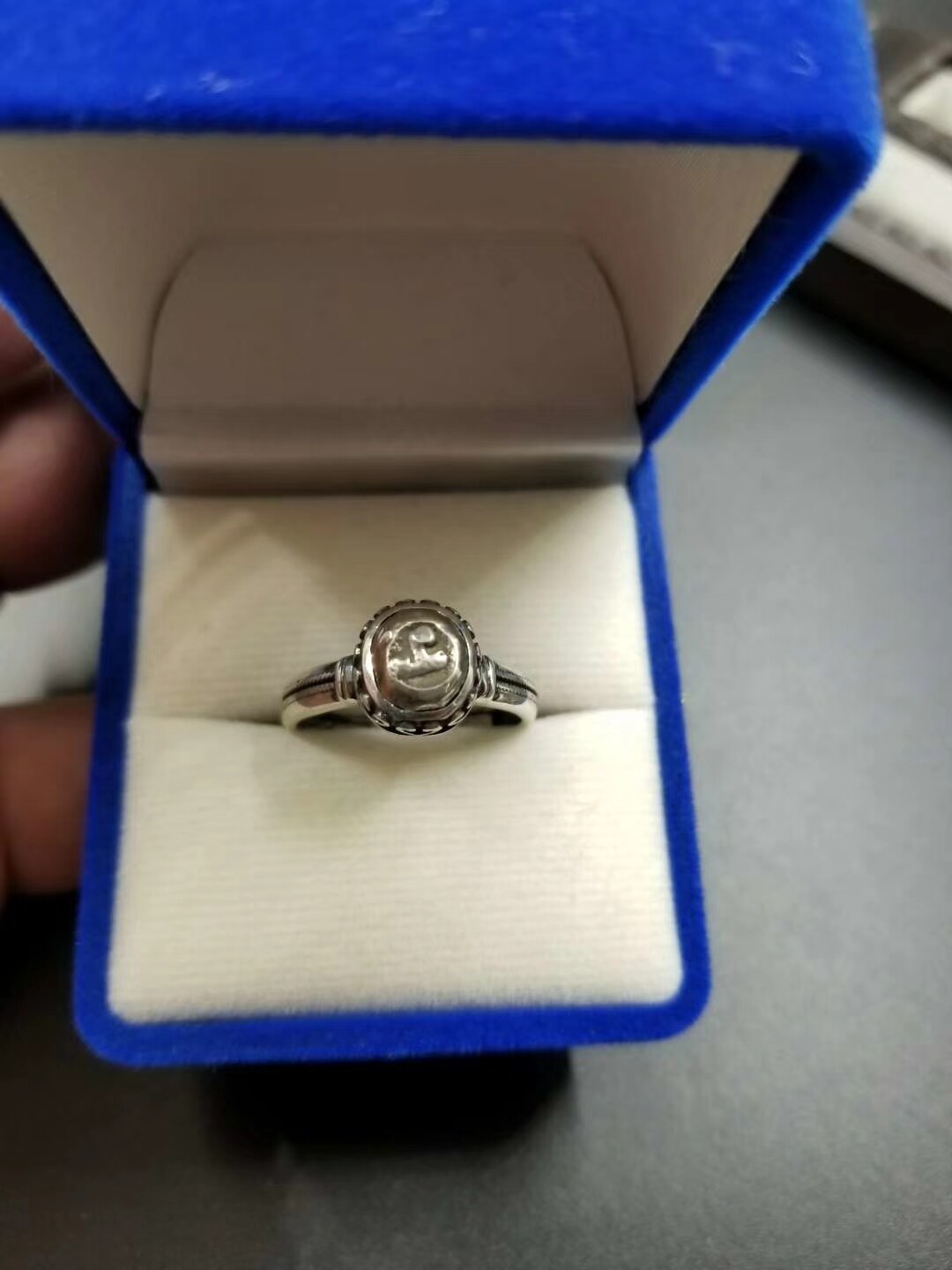 泰国百年老物件华纳摩namo 纯银镶嵌 戒指 300年老银币戒面 手工