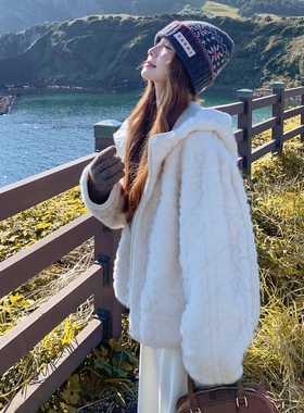【现货】白色连帽皮毛一体外套B208-9083-P185K288