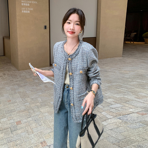 灰色法式小香风外套女2025春季新款高级感超好看独特漂亮气质上衣图片