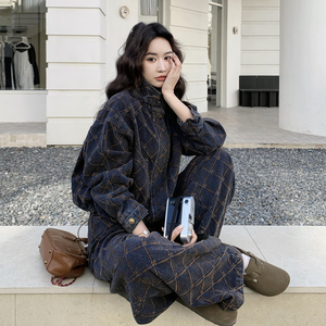 6天内出！复古菱格牛仔外套＋阔腿裤B208-268003-P210K329，女装运动套装，浙宝208