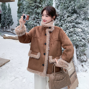 9095 棕色复古美拉德系皮毛一体外套B208 首发 P215K318 新款