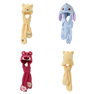 MINISO名创优品迪士尼毛绒保暖女士三件套围巾帽子小熊维尼史迪奇