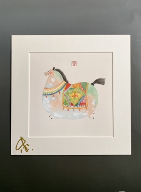 中奎画话原创胖马艺术微喷画卡