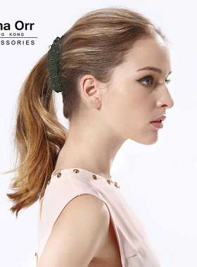 Anna Orr品牌发饰黑色玫瑰雪纺花边香蕉夹竖夹马尾夹百搭简约大气