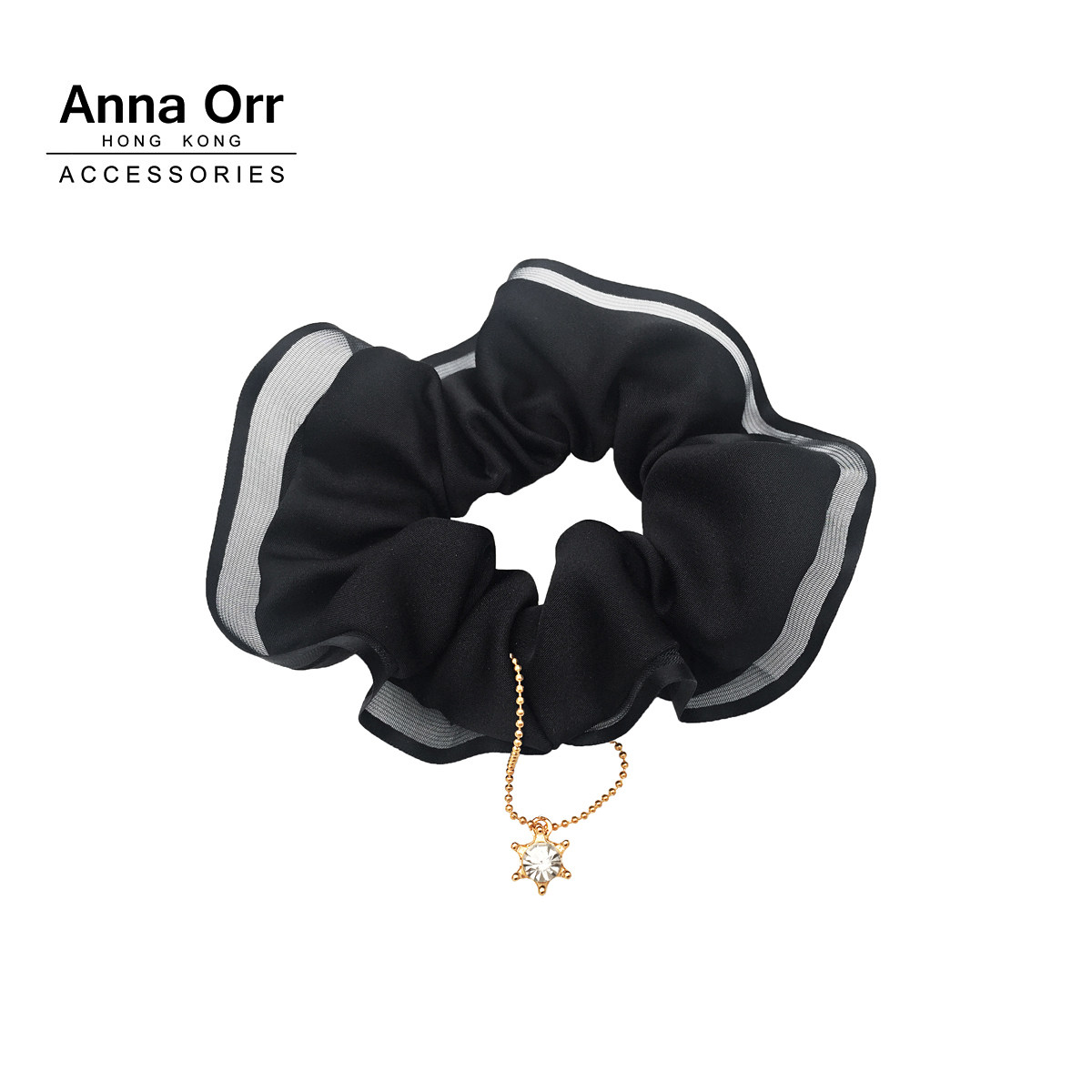 Anna Orr品牌发饰简约精致高级感雪纺皇冠吊坠大发圈头花白领气质