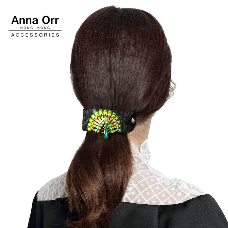 Anna Orr品牌发饰国潮复古中国风珐琅彩孔雀马尾扣发量少发夹发卡