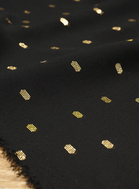 高档黑色烫金灵动波点加捻雪纺布料 柔软垂感很好 连衣裙衬衣面料